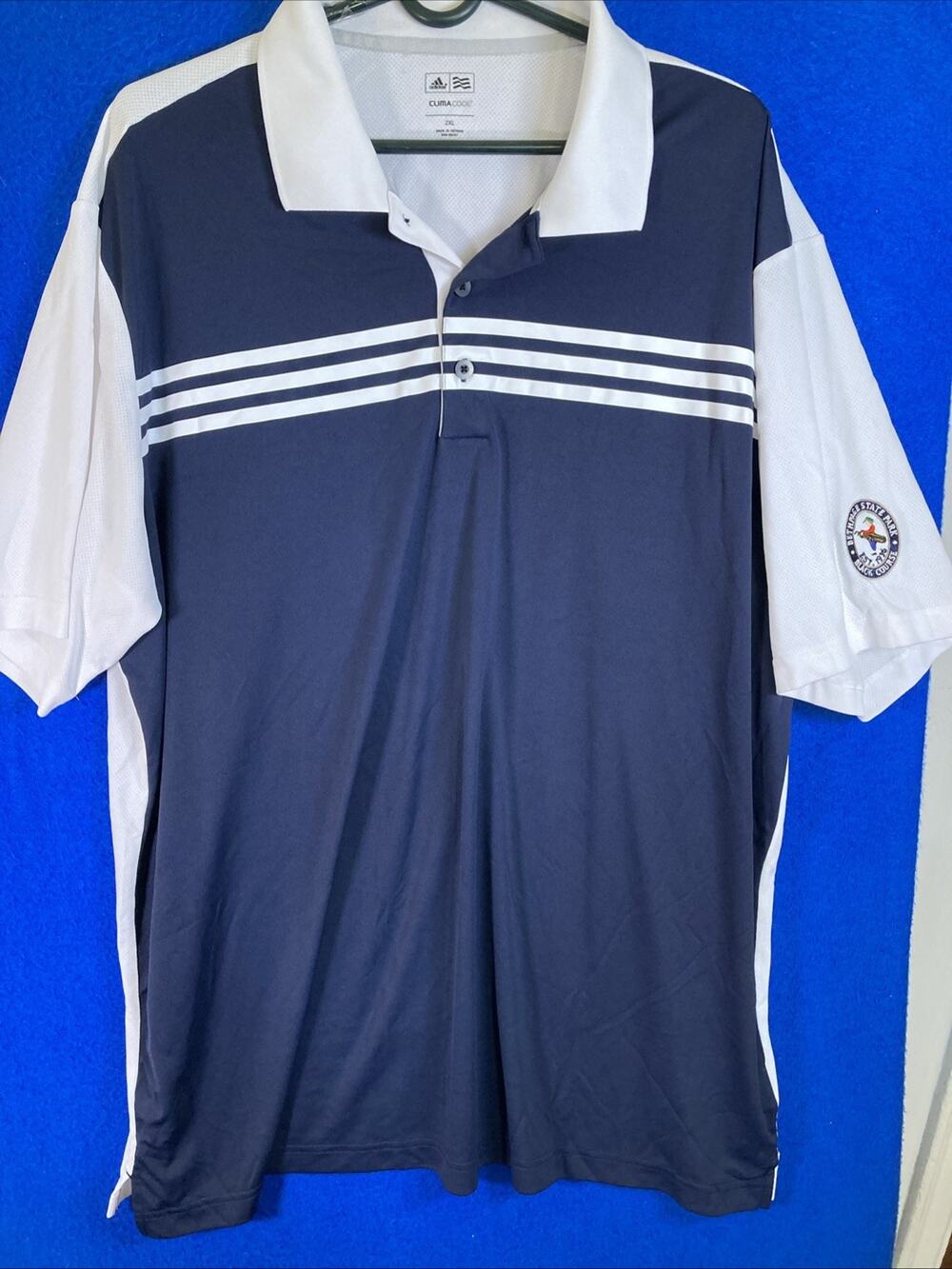 Adidas ClimaCool Men's 2XL Performance Golf Polo Shirt Navy Blue White 3-Stripes